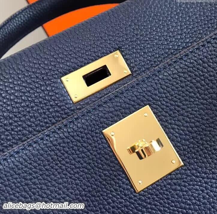 Fashion Luxury Hermes Kelly 28CM Bag in Togo Leather With Gold Hardware 420018 Dark Blue