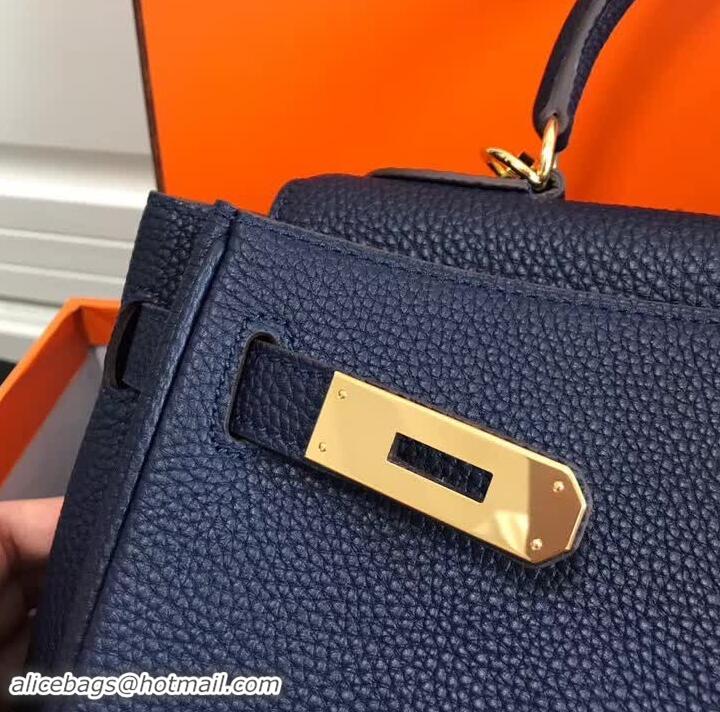 Fashion Luxury Hermes Kelly 28CM Bag in Togo Leather With Gold Hardware 420018 Dark Blue