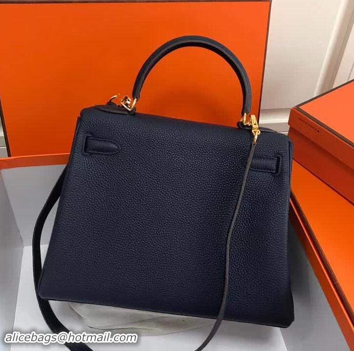 Fashion Luxury Hermes Kelly 28CM Bag in Togo Leather With Gold Hardware 420018 Dark Blue