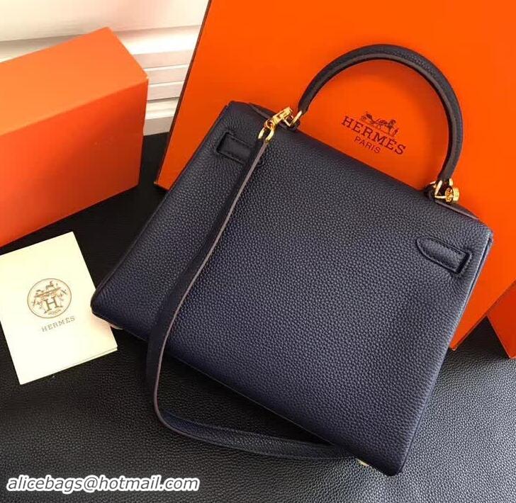 Fashion Luxury Hermes Kelly 28CM Bag in Togo Leather With Gold Hardware 420018 Dark Blue