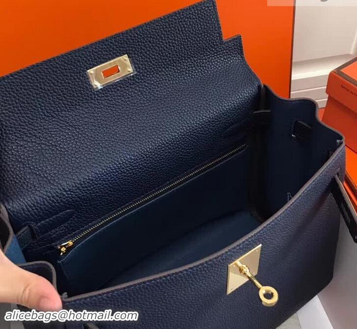 Fashion Luxury Hermes Kelly 28CM Bag in Togo Leather With Gold Hardware 420018 Dark Blue