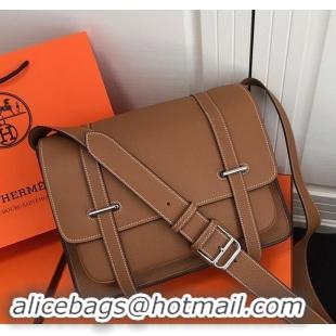 Luxury Hermes Steven 30cm Men's Bag in Leather 420022 Caramel