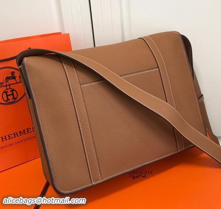 Luxury Hermes Steven 30cm Men's Bag in Leather 420022 Caramel