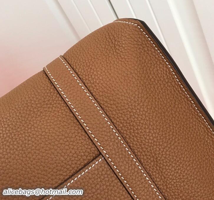 Luxury Hermes Steven 30cm Men's Bag in Leather 420022 Caramel