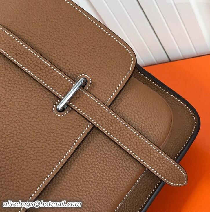 Luxury Hermes Steven 30cm Men's Bag in Leather 420022 Caramel