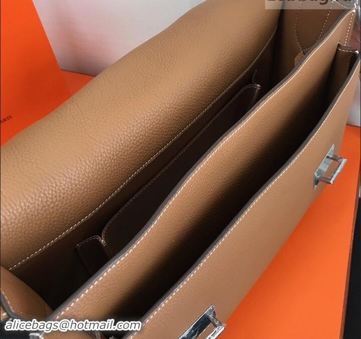 Luxury Hermes Steven 30cm Men's Bag in Leather 420022 Caramel