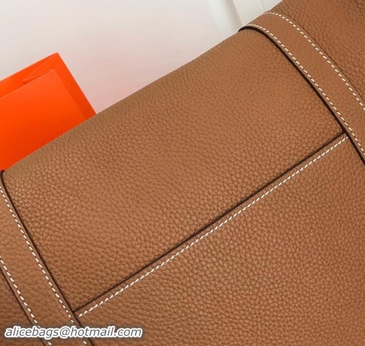 Luxury Hermes Steven 30cm Men's Bag in Leather 420022 Caramel