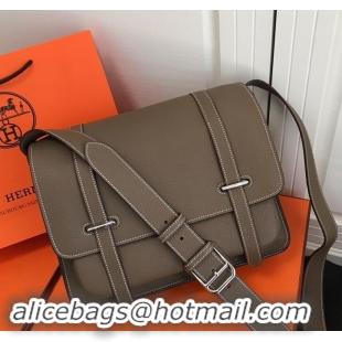 Sophisticated Hermes Steven 30cm Men's Bag in Leather 420022 Grey