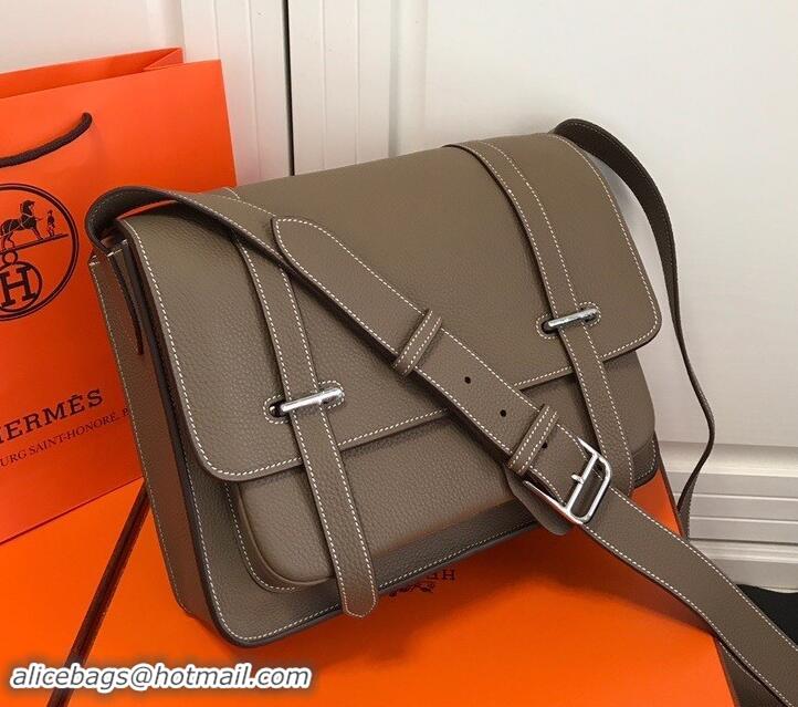 Sophisticated Hermes Steven 30cm Men's Bag in Leather 420022 Grey