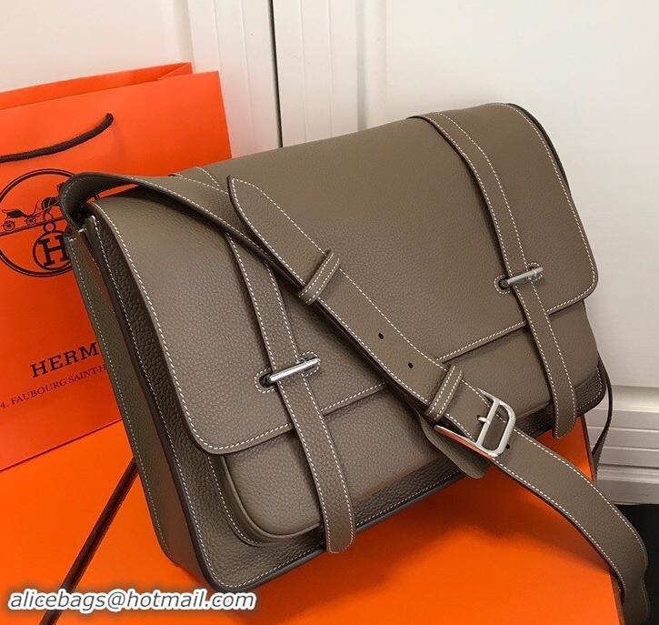 Sophisticated Hermes Steven 30cm Men's Bag in Leather 420022 Grey