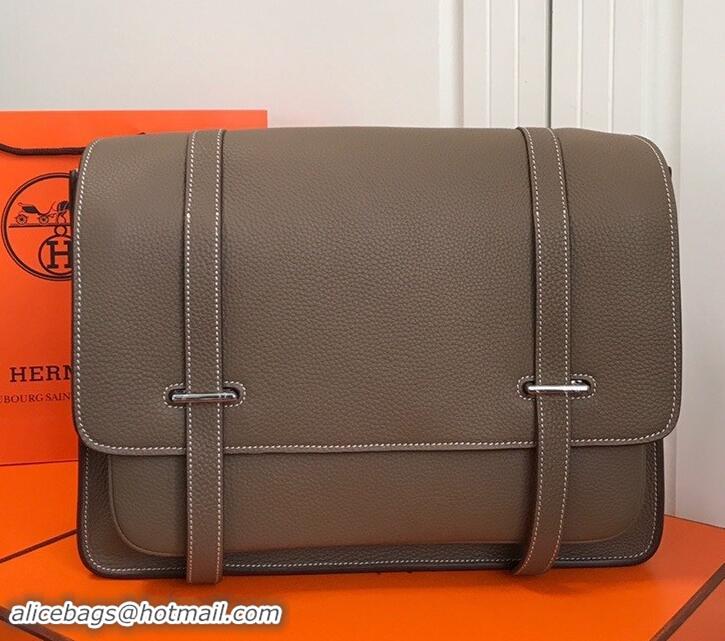 Sophisticated Hermes Steven 30cm Men's Bag in Leather 420022 Grey