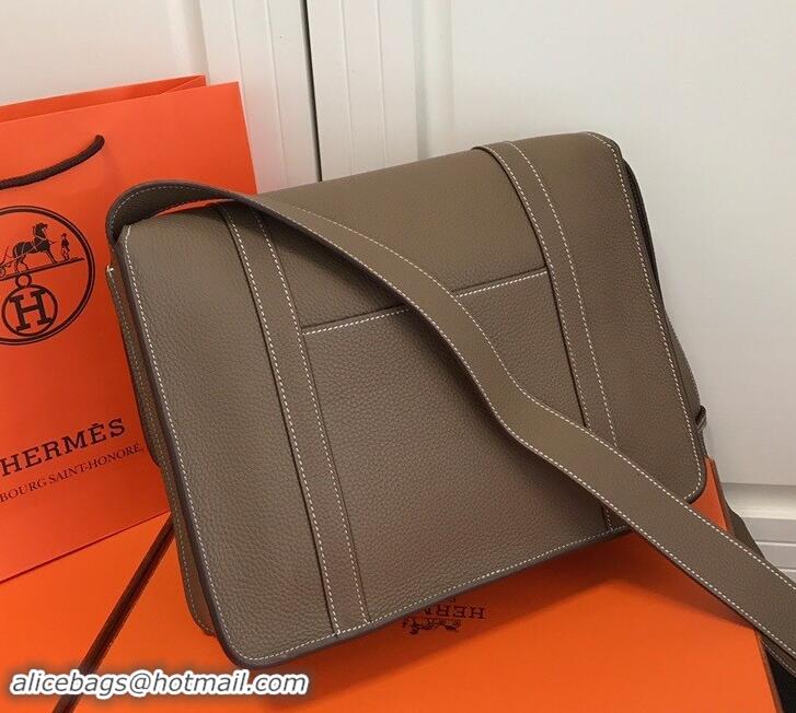 Sophisticated Hermes Steven 30cm Men's Bag in Leather 420022 Grey