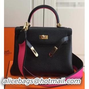 Hot Style Hermes Kelly 28cm Bag In Leather With Gold Hardware 420026 Black/Pink