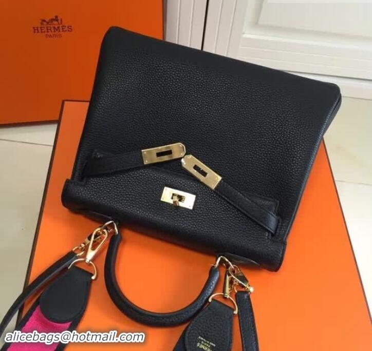 Hot Style Hermes Kelly 28cm Bag In Leather With Gold Hardware 420026 Black/Pink