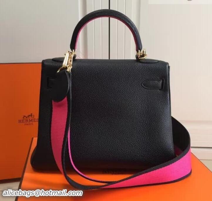 Hot Style Hermes Kelly 28cm Bag In Leather With Gold Hardware 420026 Black/Pink