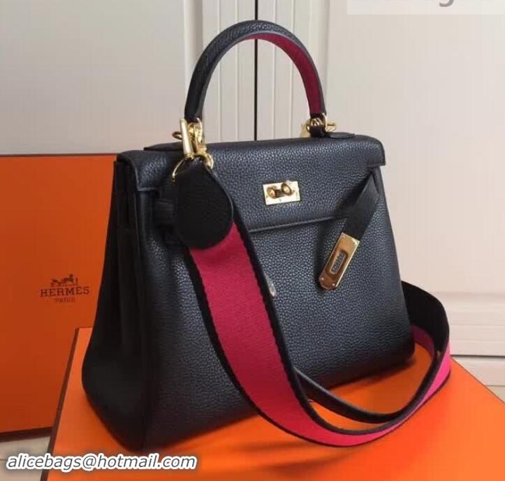 Hot Style Hermes Kelly 28cm Bag In Leather With Gold Hardware 420026 Black/Pink