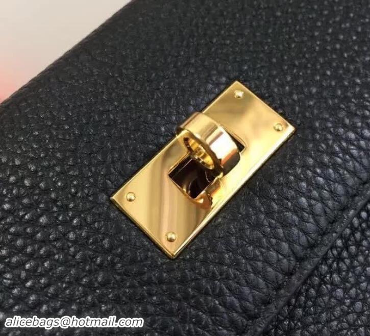 Hot Style Hermes Kelly 28cm Bag In Leather With Gold Hardware 420026 Black/Pink