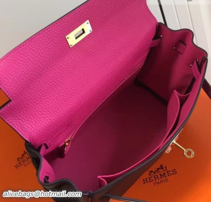 Hot Style Hermes Kelly 28cm Bag In Leather With Gold Hardware 420026 Black/Pink