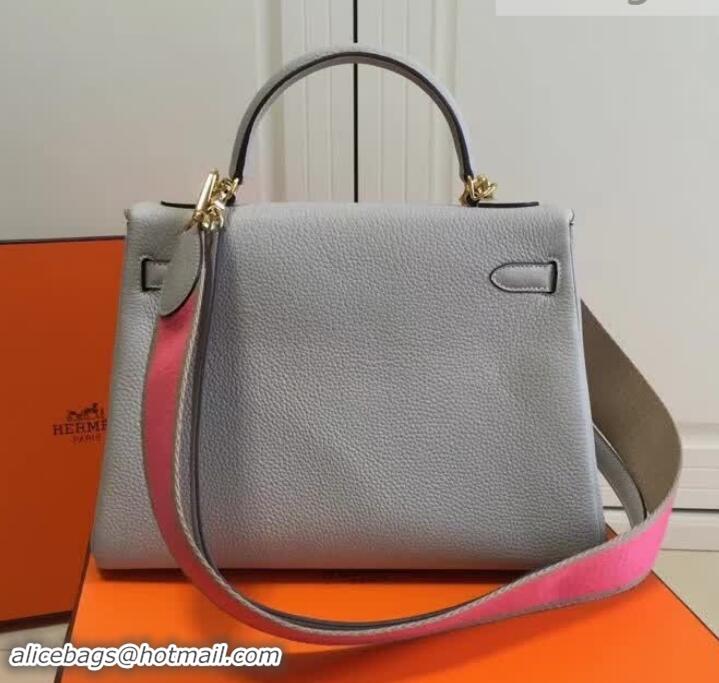 Stylish Hermes Kelly 28cm Bag In Leather With Gold Hardware 420026 Light Grey