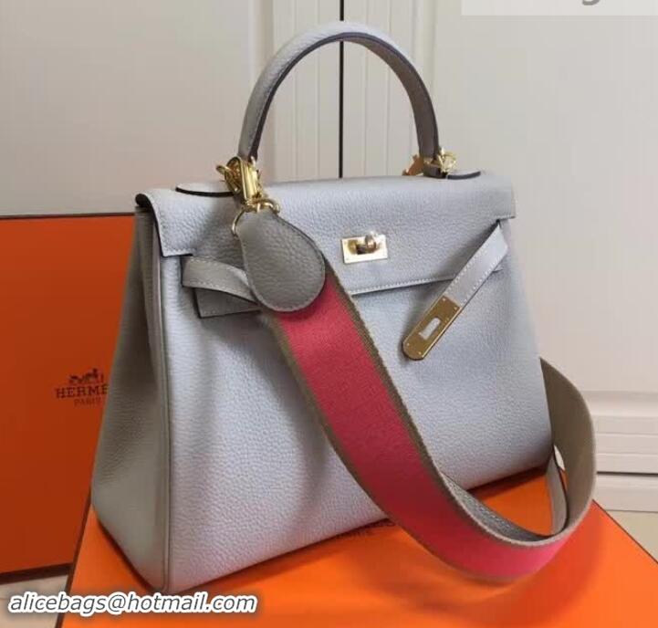 Stylish Hermes Kelly 28cm Bag In Leather With Gold Hardware 420026 Light Grey