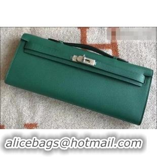 Discount Hermes Kelly Cut Handmade Epsom Leather Clutch Green With Silver Hardware H442101