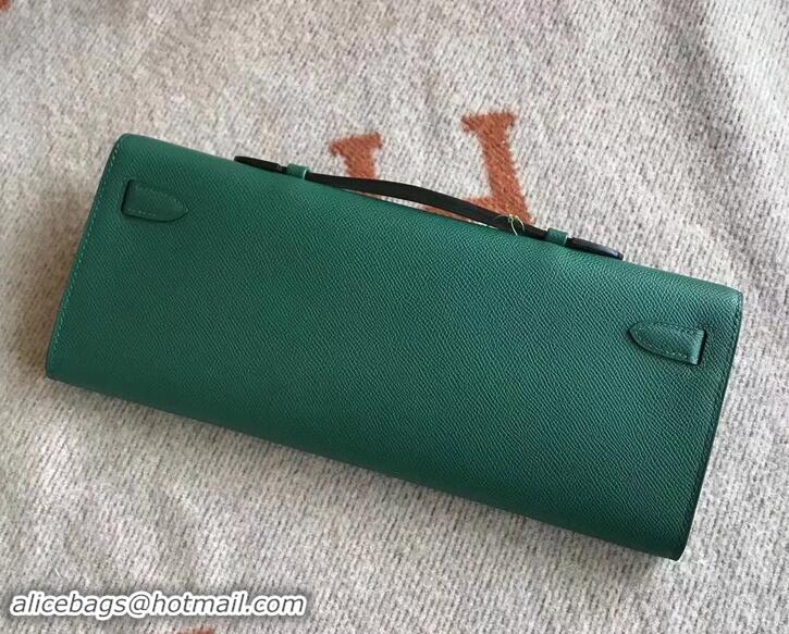 Discount Hermes Kelly Cut Handmade Epsom Leather Clutch Green With Silver Hardware H442101