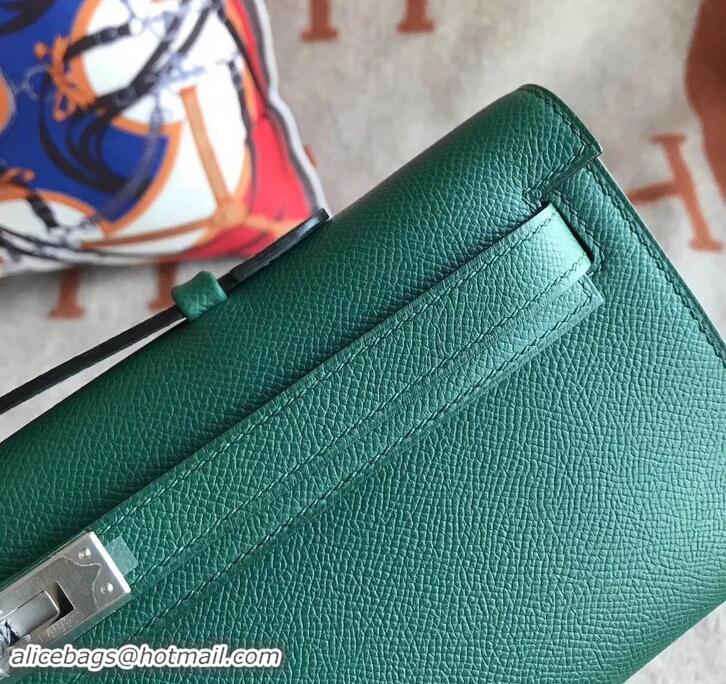 Discount Hermes Kelly Cut Handmade Epsom Leather Clutch Green With Silver Hardware H442101