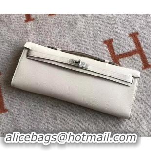 Well Crafted Hermes Kelly Cut Handmade Epsom Leather Clutch White With Gold/Silver Hardware H442101