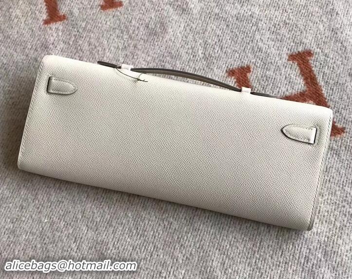 Well Crafted Hermes Kelly Cut Handmade Epsom Leather Clutch White With Gold/Silver Hardware H442101