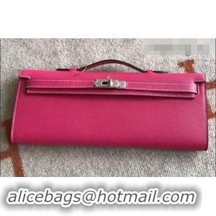 Shop Duplicate Hermes Kelly Cut Handmade Epsom Leather Clutch Hot Pink With Gold/Silver Hardware H442101