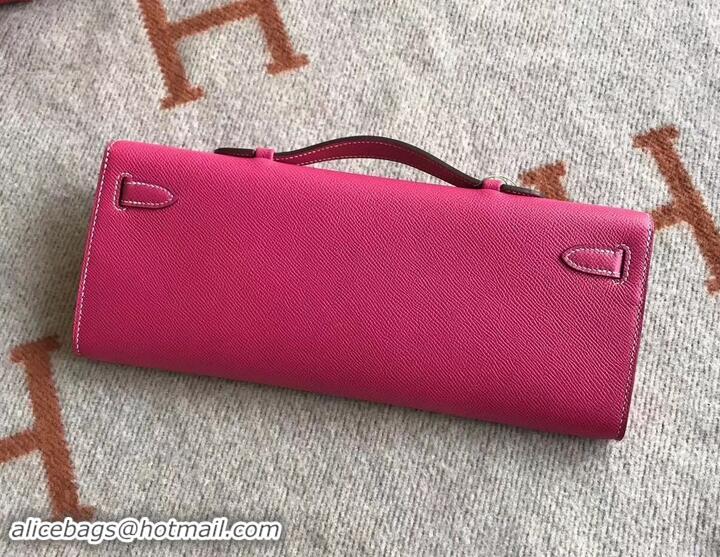 Shop Duplicate Hermes Kelly Cut Handmade Epsom Leather Clutch Hot Pink With Gold/Silver Hardware H442101