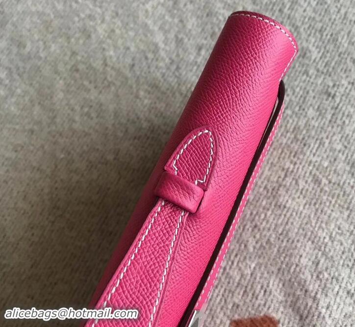 Shop Duplicate Hermes Kelly Cut Handmade Epsom Leather Clutch Hot Pink With Gold/Silver Hardware H442101