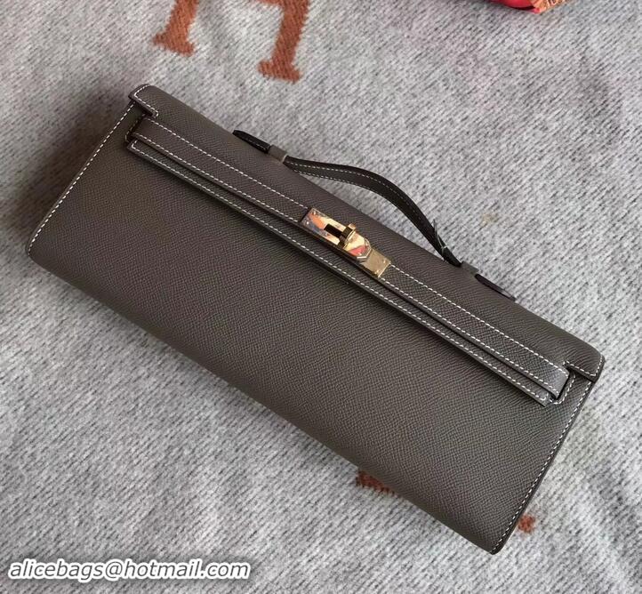 Discount Hermes Kelly Cut Handmade Epsom Leather Clutch Etoupe With Gold/Silver Hardware H442101