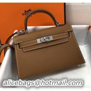 Popular Style Hermes Mini Kelly 2 Handbag with Silver/Gold Hardware H442102 Brown