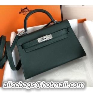 Fashion Style Hermes Mini Kelly 2 Handbag with Silver/Gold Hardware H442102 Dark Green