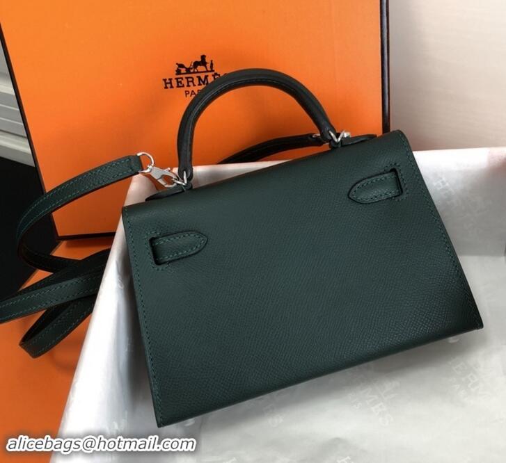 Fashion Style Hermes Mini Kelly 2 Handbag with Silver/Gold Hardware H442102 Dark Green