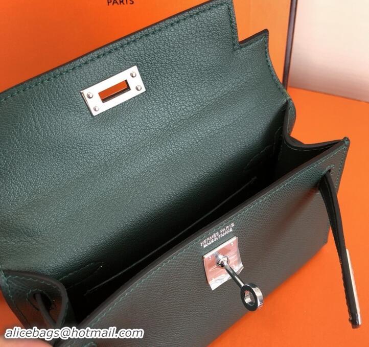 Fashion Style Hermes Mini Kelly 2 Handbag with Silver/Gold Hardware H442102 Dark Green