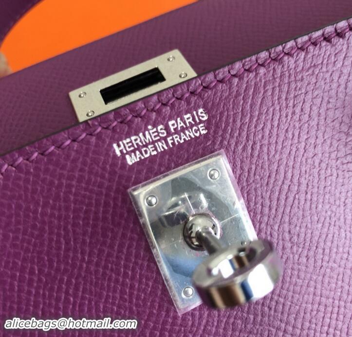 New Fashion Hermes Mini Kelly 2 Handbag with Silver/Gold Hardware H442102 Fushcia