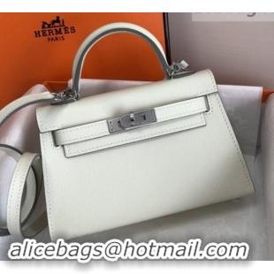 Promotional Hermes Mini Kelly 2 Handbag with Silver/Gold Hardware H442102 White