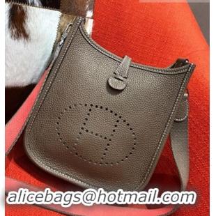 Luxury Hermes Mini Evelyne 18cm in Calfskin H442104 Grey Elephant