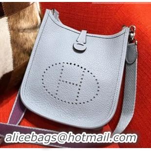 Imitation Hermes Mini Evelyne 18cm in Calfskin H442104 Light Blue