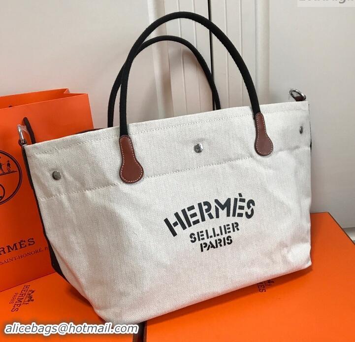 New Stylish Hermes Vintage Cavalier Canvas Tote H442108 White