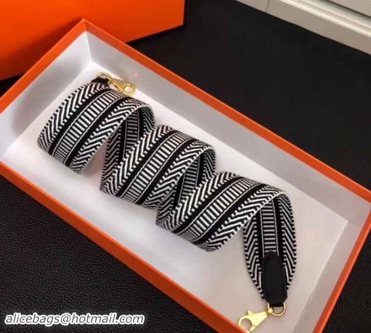 Luxury Hermes Stripes Wide Shoulder Strap with Gold Hardware H442110 Black/White