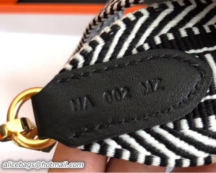 Luxury Hermes Stripes Wide Shoulder Strap with Gold Hardware H442110 Black/White