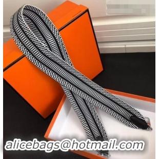 Perfect Hermes Stripes Wide Shoulder Strap with Silver Hardware H442110 Black/White