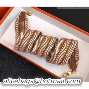 Sumptuous Hermes Stripes Wide Shoulder Strap with Gold Hardware H442110 Brown/White