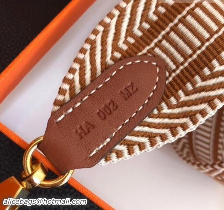 Sumptuous Hermes Stripes Wide Shoulder Strap with Gold Hardware H442110 Brown/White