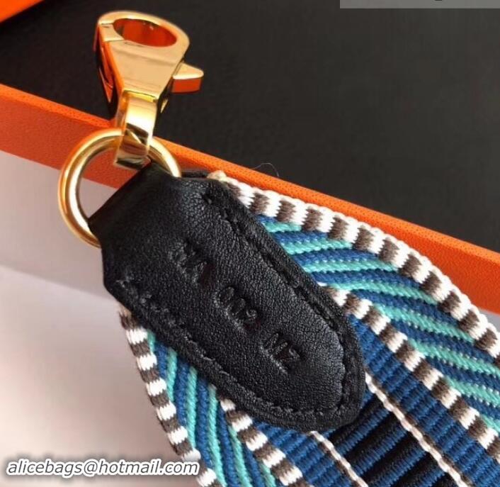 Top Design Hermes Stripes Wide Shoulder Strap with Gold Hardware H442110 Multicolor/Blue