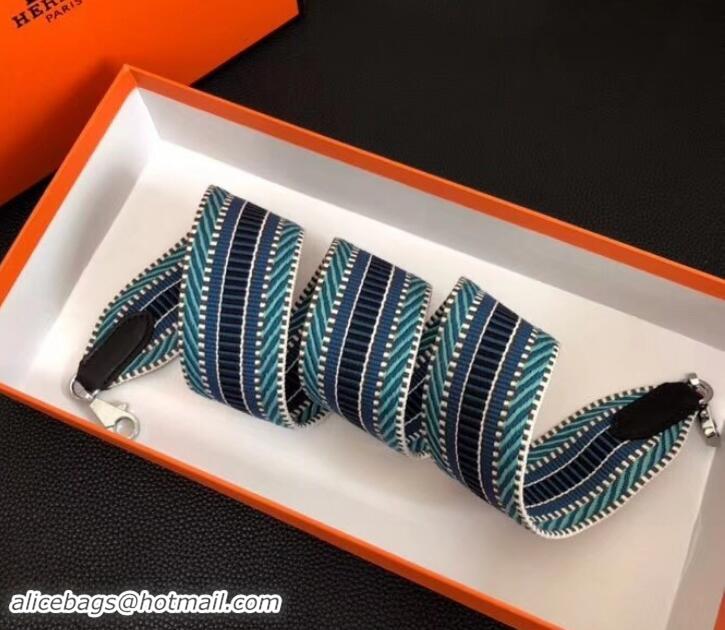 Good Quality Hermes Stripes Wide Shoulder Strap with Silver Hardware H442110 Multicolor/Blue