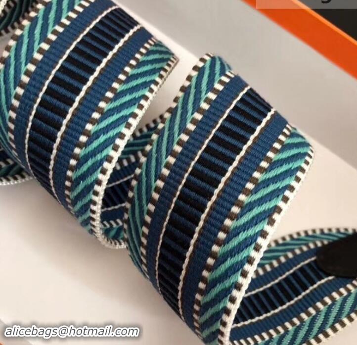 Good Quality Hermes Stripes Wide Shoulder Strap with Silver Hardware H442110 Multicolor/Blue